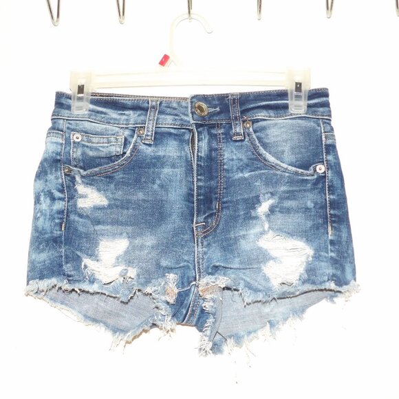 American Eagle Super Stretch X Distressed High Rise Shortie Shorts Sz 2 - Picture 1 of 4